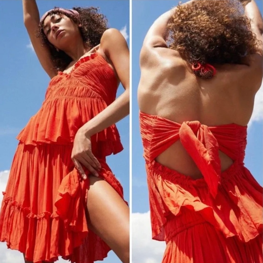 Free People Red Hooked on You 2-Piece Set